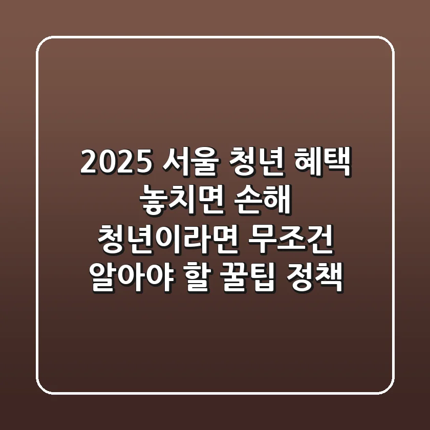 2025 서울 청년 혜택: 놓치면 손해! 청년이라면 무조건 알아야 할 꿀팁 정책💯