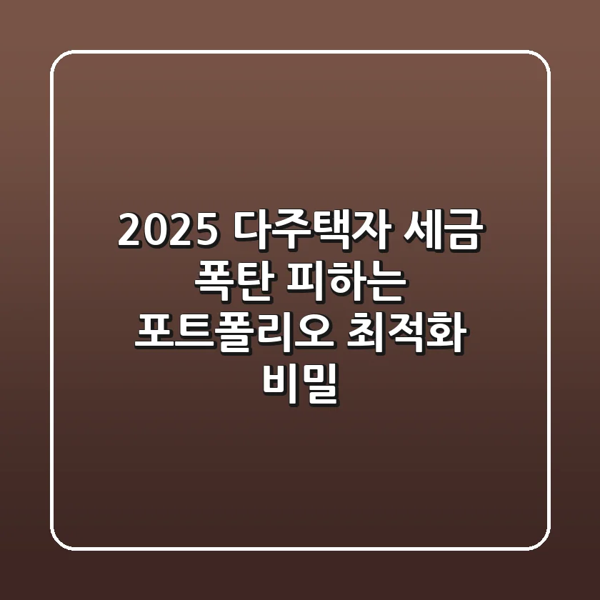 2025 다주택자 세금, 폭탄 피하는 '포트폴리오 최적화' 비밀