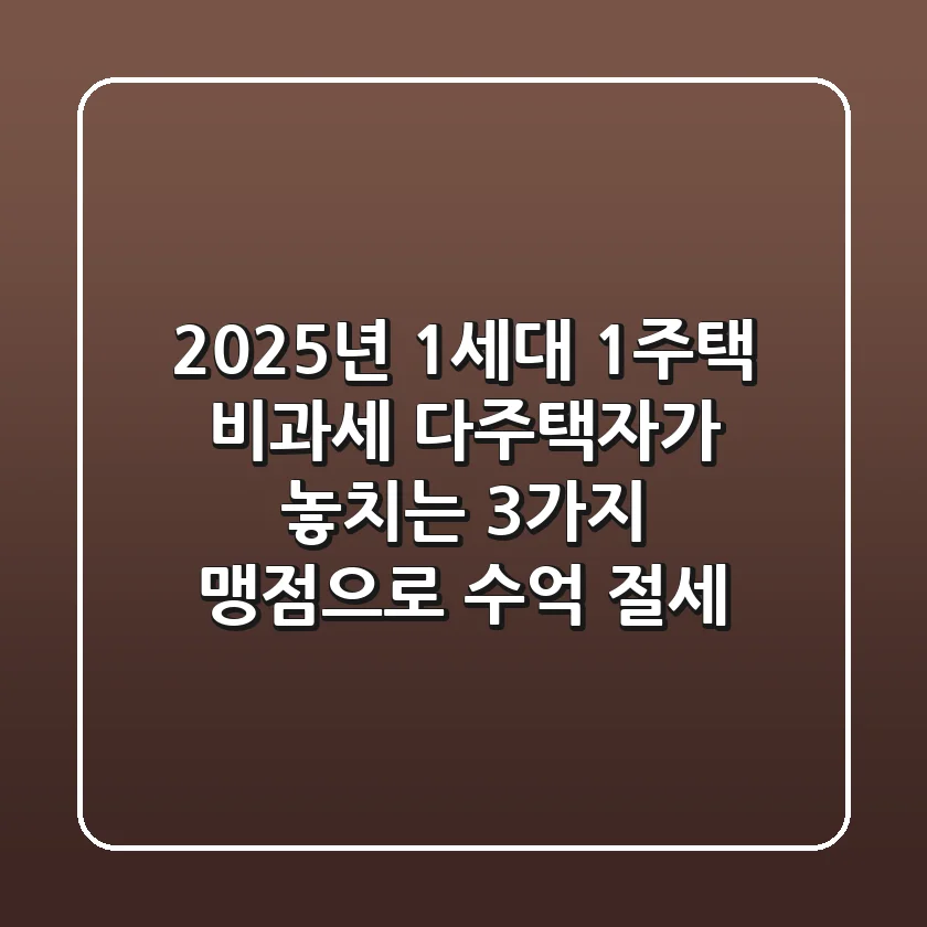 2025년 1세대 1주택 비과세, 다주택자가 놓치는 '3가지 맹점'으로 수억 절세!