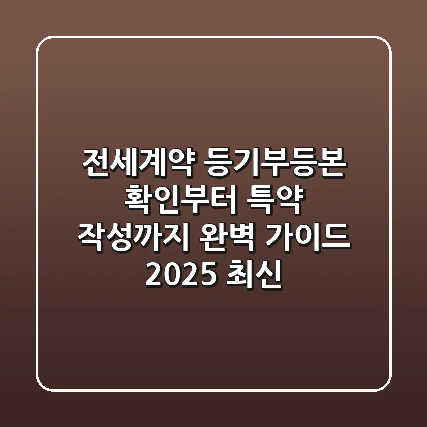 전세계약, 등기부등본 확인부터 특약 작성까지 완벽 가이드 (2025 최신)