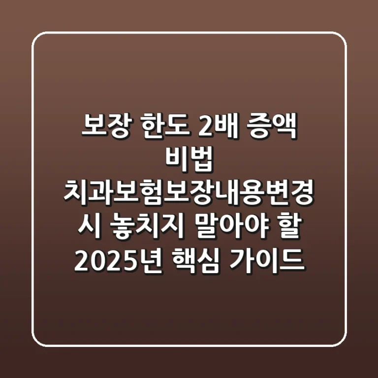 "보장 한도 2배 증액 비법", 치과보험보장내용변경 시 놓치지 말아야 할 2025년 핵심 가이드
