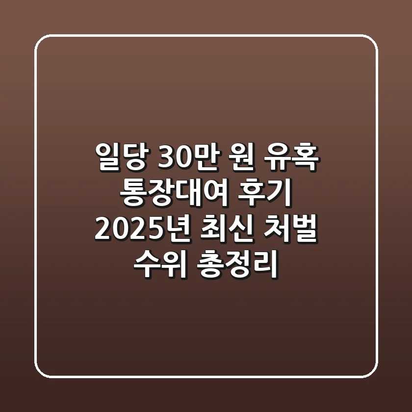 "일당 30만 원 유혹", 통장대여 후기, 2025년 최신 처벌 수위 총정리