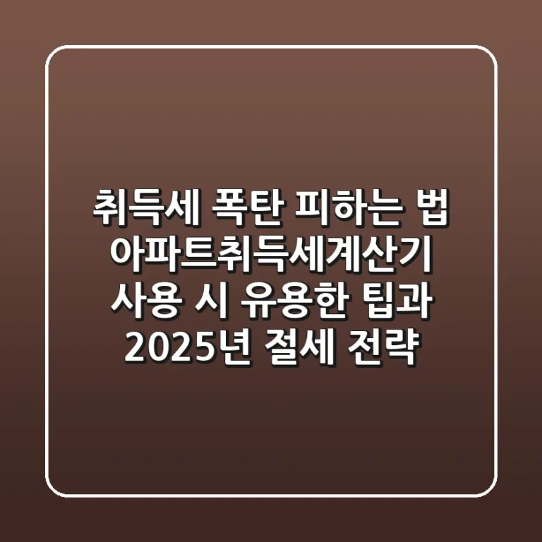 "취득세 폭탄 피하는 법", 아파트취득세계산기 사용 시 유용한 팁과 2025년 절세 전략