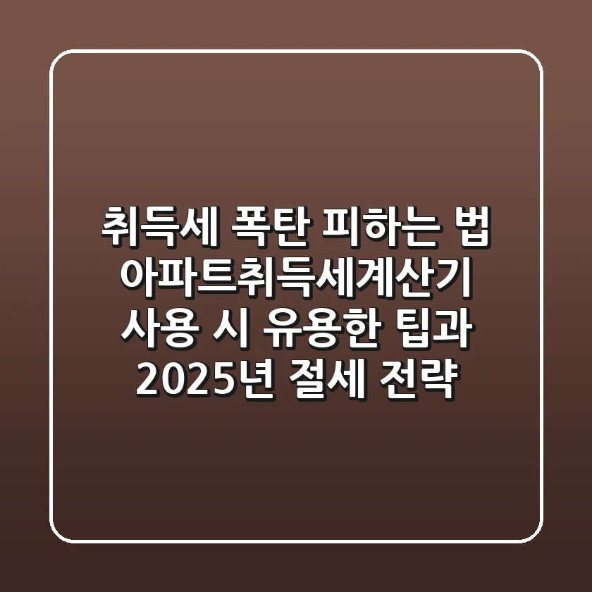 "취득세 폭탄 피하는 법", 아파트취득세계산기 사용 시 유용한 팁과 2025년 절세 전략