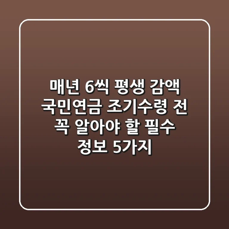"매년 6%씩 평생 감액", 국민연금 조기수령 전 꼭 알아야 할 필수 정보 5가지
