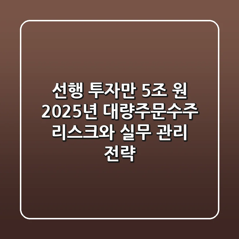 "선행 투자만 5조 원", 2025년 대량주문수주 리스크와 실무 관리 전략