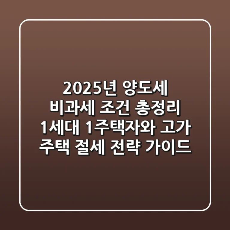 "2025년 양도세 비과세 조건 총정리", 1세대 1주택자와 고가 주택 절세 전략 가이드