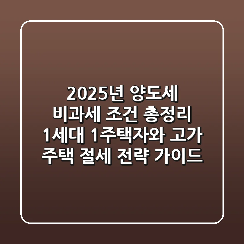 "2025년 양도세 비과세 조건 총정리", 1세대 1주택자와 고가 주택 절세 전략 가이드