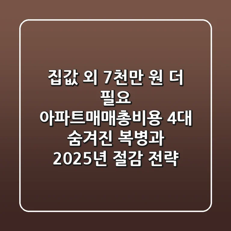 “집값 외 7천만 원 더 필요?”, 아파트매매총비용 4대 숨겨진 복병과 2025년 절감 전략