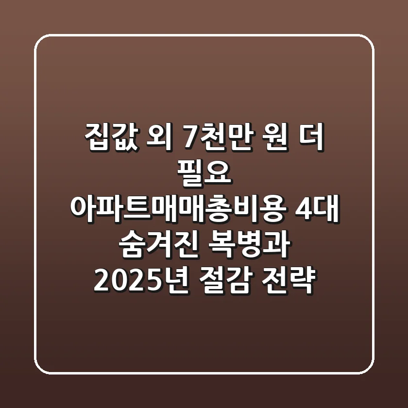 “집값 외 7천만 원 더 필요?”, 아파트매매총비용 4대 숨겨진 복병과 2025년 절감 전략